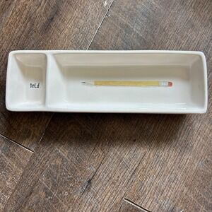 Rae Dunn Artisan Collection Pencil Hold 2 Compartment Ceramic Desk Tray Cream